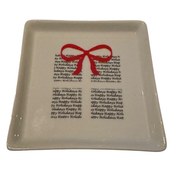 BIA Holiday Plates Set of 3 Square Happy Holidays Word Art Christmas Appetizer - Picture 4 of 8